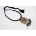 Tribal traditional silver pendant jewelry glass studded black thread P 694